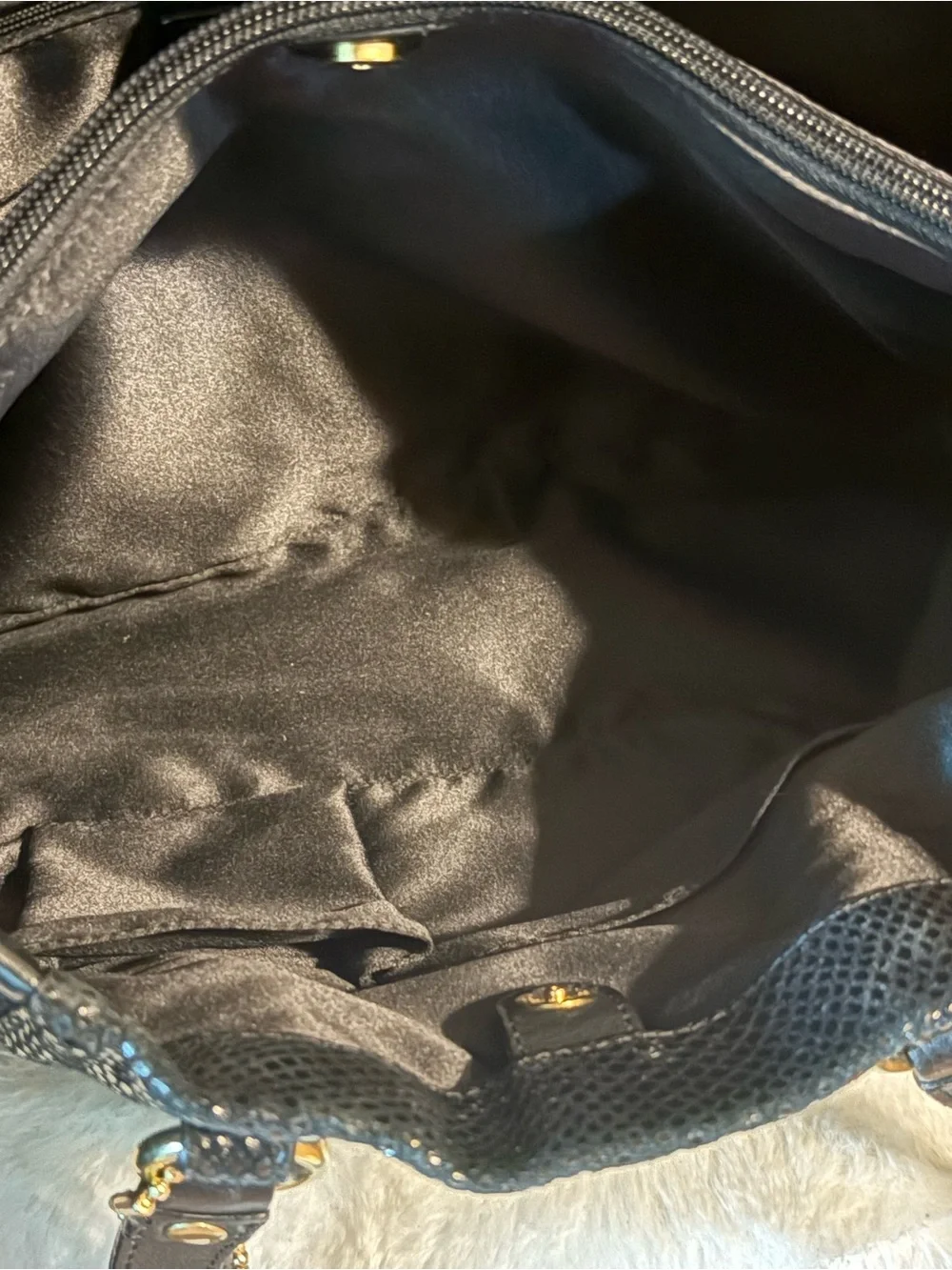 Coach Black Leather Tote with Textured Flap and Gold Accents